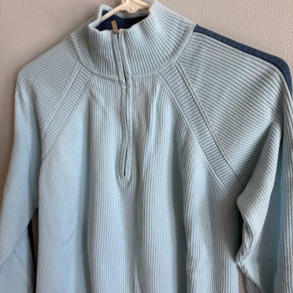 Daisy Fuentes Womens Blue Ribbed Knit Quarter Zip Sweater 1X Cuffed Hem - Picture 3 of 13